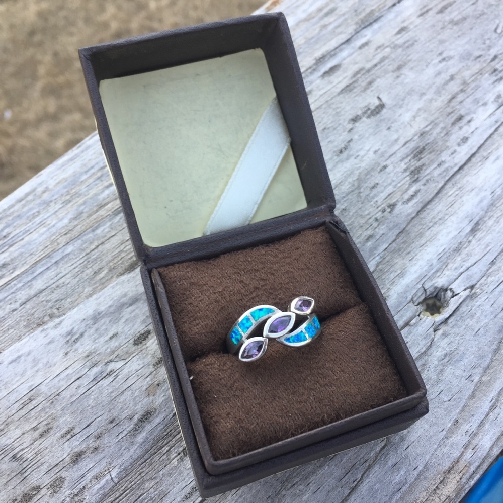 Vintage Amethyst and Fire Opal Sterling Silver Ring